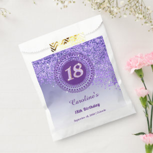 18th Birthday   Sparkling Purple Gold Glitter Favour Bag