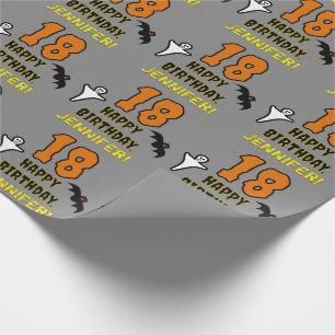 18th Birthday: Spooky Halloween Theme, Custom Name Wrapping Paper
