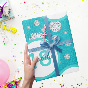 18th birthday teal green glitter diamonds wrapping paper