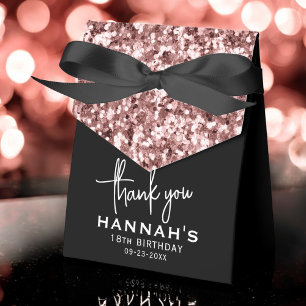 18th Birthday Thank You Rose Gold Glitter Script Favor Box