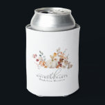 18th Birthday White Pumpkin Fall Flowers Custom Can Cooler<br><div class="desc">Modern and elegant white pumpkin and fall flowers floral design. The soft watercolor palette is a sophisticated blend of soft pink and dark rich golden yellow and brown. The fall leaves surround the white pumpkin for a special autumn display. Perfect for your fall birthday party.</div>