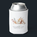 18th Birthday White Pumpkin Fall Flowers Custom Can Cooler<br><div class="desc">Modern and elegant white pumpkin and fall flowers floral design. The soft watercolor palette is a sophisticated blend of soft pink and dark rich golden yellow and brown. The fall leaves surround the white pumpkin for a special autumn display. Perfect for your fall birthday party.</div>