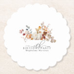 18th Birthday White Pumpkin Fall Flowers Custom Paper Coaster<br><div class="desc">Modern and elegant white pumpkin and fall flowers floral design. The soft watercolor palette is a sophisticated blend of soft pink and dark rich golden yellow and brown. The fall leaves surround the white pumpkin for a special autumn display. Perfect for your fall birthday party.</div>