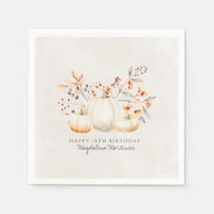 18th Birthday White Pumpkin Fall Leaves Custom Napkin