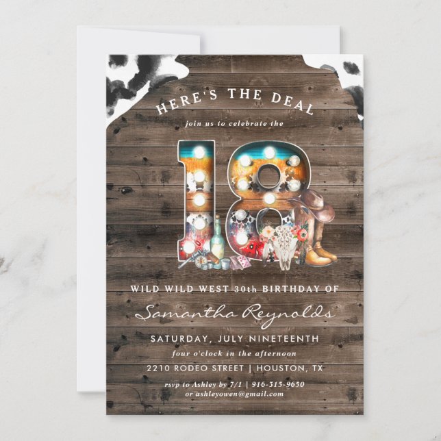 18th Birthday | Wild West Cowboy Invitation (Front)