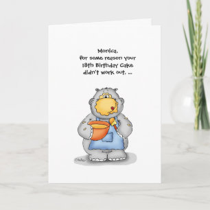 18th Birthday with baking Hippo - Personalize Card