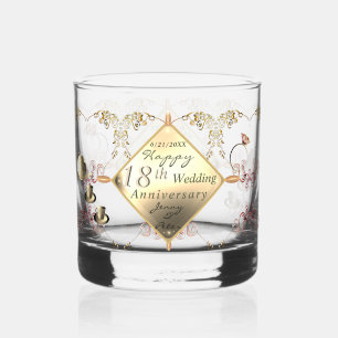 18th Cat's Eye Wedding Anniversary Drinkware Set Whiskey Glass