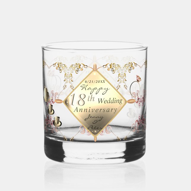 18th Cat's Eye Wedding Anniversary Drinkware Set Whiskey Glass (Front)