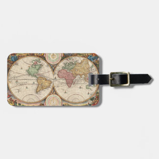 18th Century Antique World Map with Ecliptic Luggage Tag