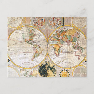 18th Century Dual Hemisphere Map Postcard