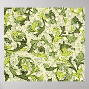 18th Century: Floral Antique Wallpaper. Poster