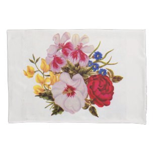 18th century flower bouquet print pillowcase