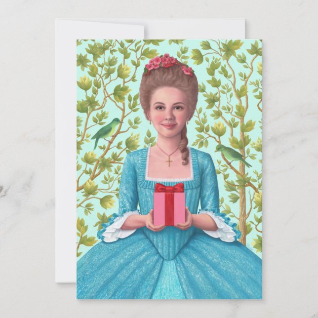 "18th Century Lady Holding a Gift." Flat Card (Front)