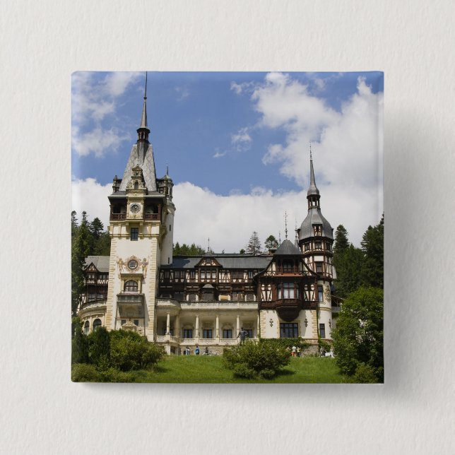 18th Century Peles Castle, Sinaia, Romania, 2 Inch Square Button (Front)