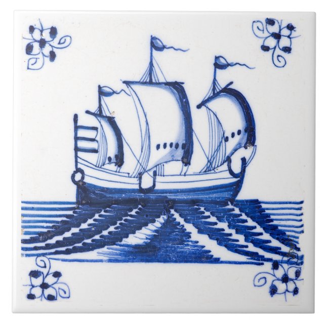 18th Century Vintage Sailing Ship Tile (Front)
