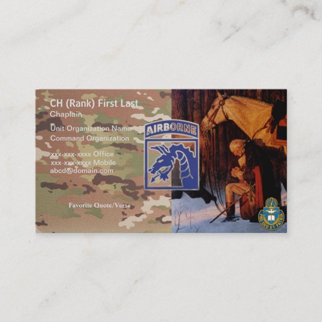 18th CORP Chaplain Business Card GW Praying (Front)