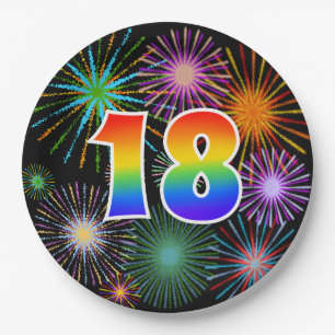 18th Event - Fun, Colourful, Bold, Rainbow 18 Paper Plate
