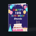 18th Happy Birthday Balloons Cake Navy Blue Card<br><div class="desc">18th Happy Birthday Colourful Balloons Cake Navy Blue with personalized name. For further customization,  please click the "Customize it" button and use our design tool to modify this template.</div>