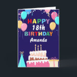 18th Happy Birthday Balloons Cake Navy Blue Card<br><div class="desc">18th Happy Birthday Colourful Balloons Cake Navy Blue with personalized name. For further customization,  please click the "Customize it" button and use our design tool to modify this template.</div>