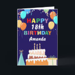 18th Happy Birthday Balloons Cake Navy Blue Card<br><div class="desc">18th Happy Birthday Colourful Balloons Cake Navy Blue with personalized name. For further customization,  please click the "Customize it" button and use our design tool to modify this template.</div>
