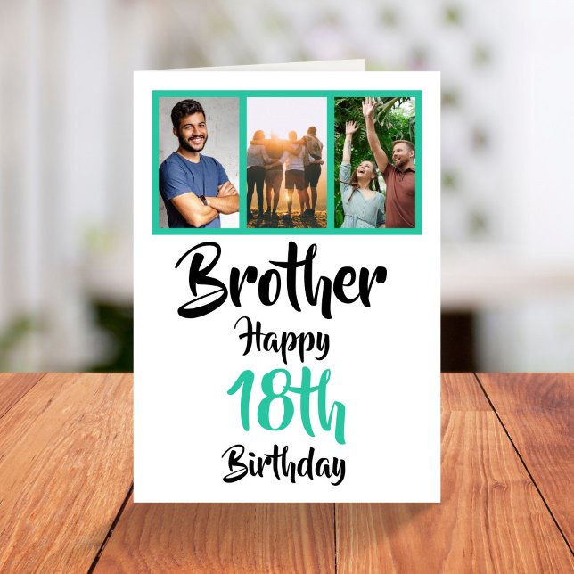 18th happy birthday brother photo collage Card (Creator Uploaded)