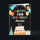 18th Happy Birthday Colourful Balloons Cake Black Card<br><div class="desc">18th Happy Birthday Colourful Balloons Cake Black with personalized name. For further customization,  please click the "Customize it" button and use our design tool to modify this template.</div>
