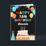18th Happy Birthday Colourful Balloons Cake Black Card<br><div class="desc">18th Happy Birthday Colourful Balloons Cake Black with personalized name. For further customization,  please click the "Customize it" button and use our design tool to modify this template.</div>