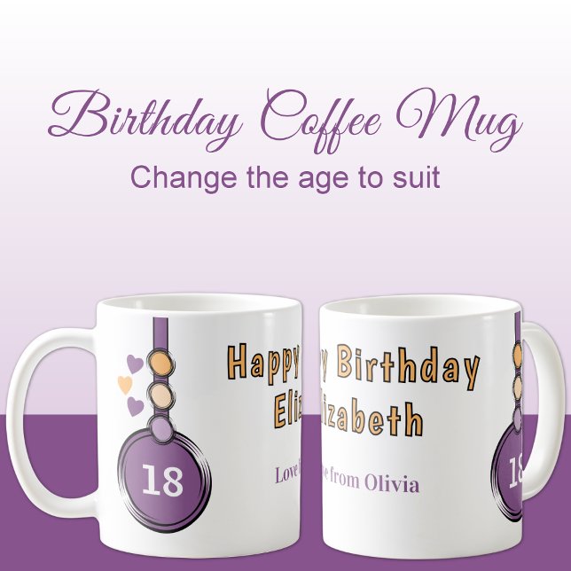 18th happy birthday name purple orange coffee mug (Creator Uploaded)