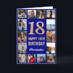 18th Happy Birthday Navy Blue & Gold Photo Collage Card<br><div class="desc">18th Happy Birthday Navy Blue and Gold Photo Collage Birthday Card. For further customization,  please click the "Customize it" button and use our design tool to modify this template.</div>