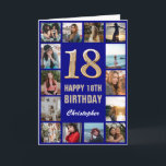 18th Happy Birthday Navy Blue & Gold Photo Collage Card<br><div class="desc">18th Happy Birthday Navy Blue and Gold Photo Collage Birthday Card. For further customization,  please click the "Customize it" button and use our design tool to modify this template.</div>