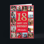 18th Happy Birthday Red and Gold Photo Collage Card<br><div class="desc">18th Happy Birthday Red and Gold Photo Collage Birthday Card. For further customization,  please click the "Customize it" button and use our design tool to modify this template.</div>