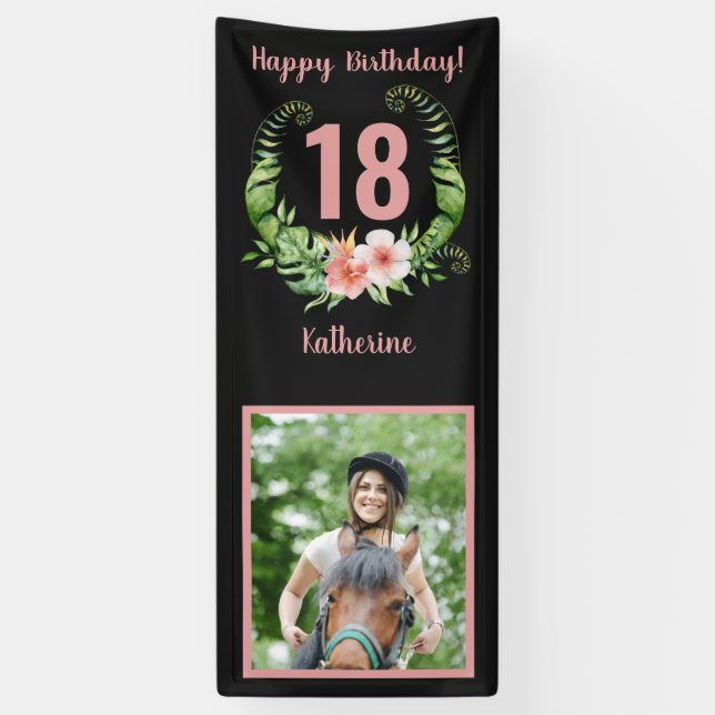 18th or any age Birthday Blush Pink Floral Banner (Vertical)