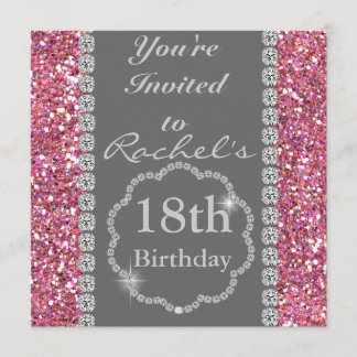 18th PINK BLING Birthday Party Invitation