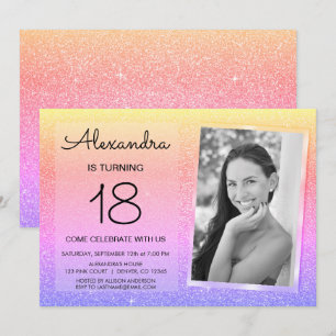 18th Sparkle Glitter Luxury Pink, Gold Purple Invitation