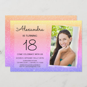 18th Sparkle Glitter Luxury Pink, Gold Purple Invitation