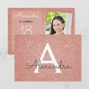 18th Sparkle Rose Gold Blush Pink Photo Invitation