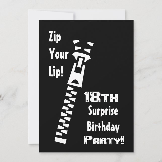 18th SURPRISE Birthday Party Black White Recycled Invitation (Front)