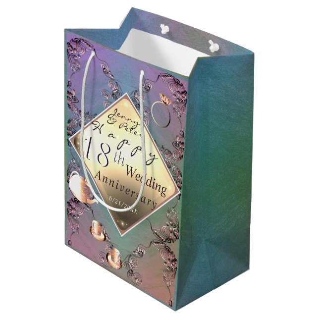 18th Wedding Anniversary Acquamarine Colour Medium Gift Bag (Back Angled)