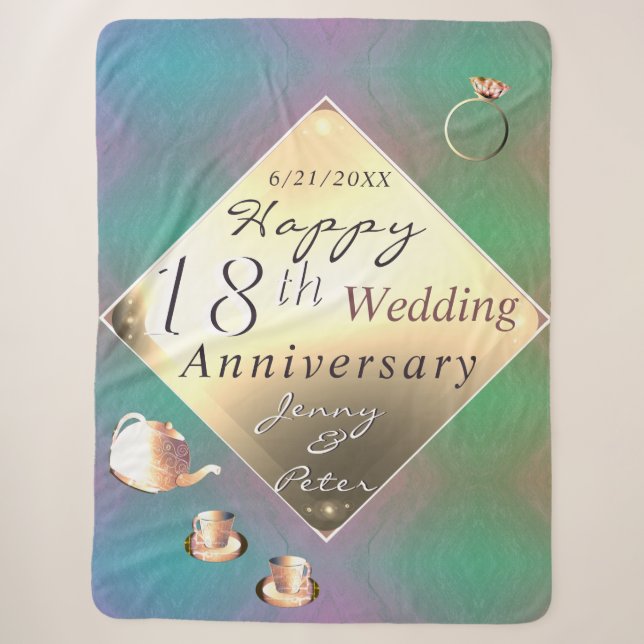 18th Wedding Anniversary Acquamarine & Porcelain Sherpa Blanket (Front)