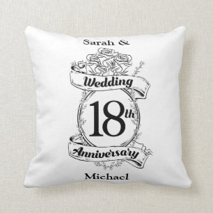 18th Wedding Anniversary Black and White Roses Throw Pillow