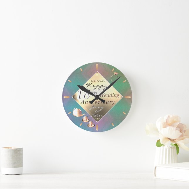 18th Wedding Anniversary Cat's Eye Porcelain Round Clock (Home)
