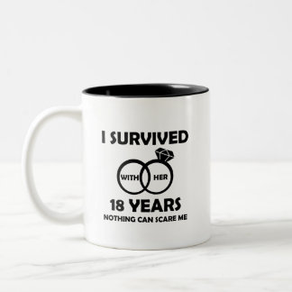 18Th Wedding Anniversary Him Funny Quotes Survived Two-Tone Coffee Mug