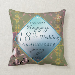 18th Wedding Anniversary Porcelain Acquamarine Throw Pillow