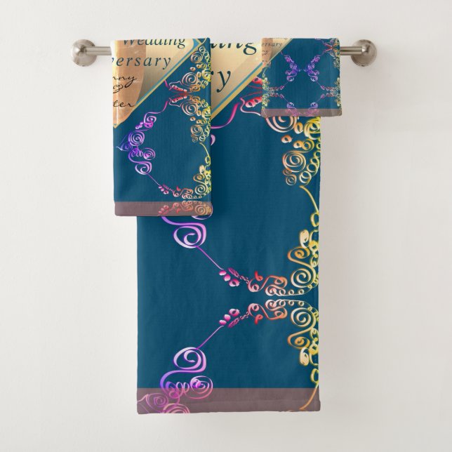 18th Wedding Anniversary Porcelain Cat's Eye & Blu Bath Towel Set (Insitu)