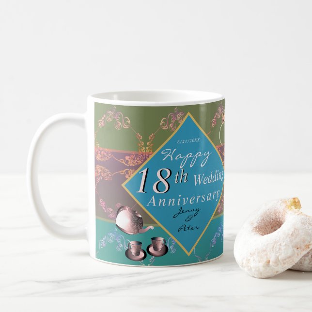 18th Wedding Anniversary Porcelain Cat's Eye  Coffee Mug (With Donut)