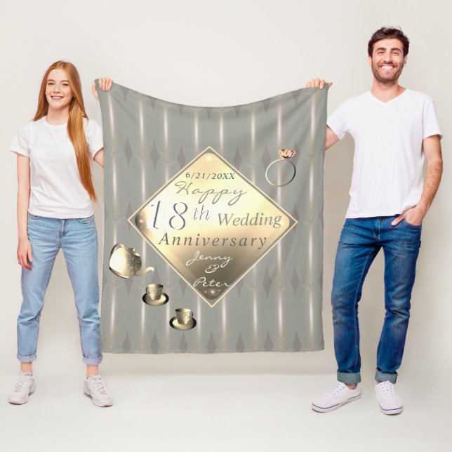 18th Wedding Anniversary Porcelain Cat's Eye Fleece Blanket (In Situ)