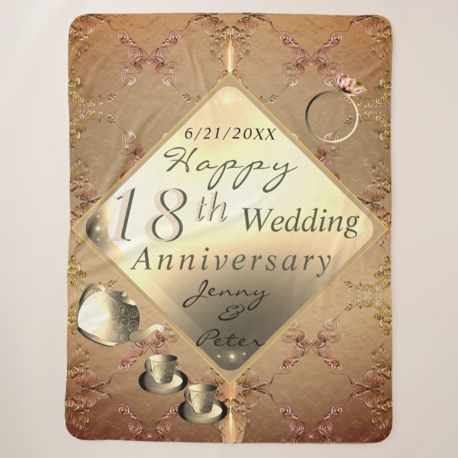 18th Wedding Anniversary Porcelain Cat's Eye Sherpa Blanket (Front)