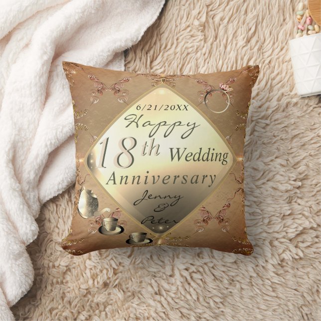 18th Wedding Anniversary Porcelain Cat's Eye Throw Pillow (Blanket)