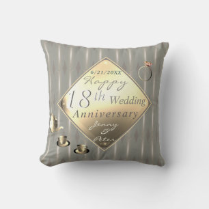 18th Wedding Anniversary Porcelain Cat's Eye Throw Pillow