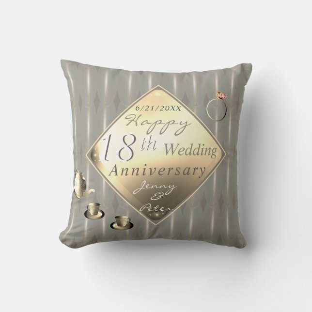 18th Wedding Anniversary Porcelain Cat's Eye Throw Pillow (Front)